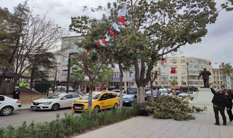 Keşan’da şiddetli rüzgar nedeniyle ağaçların dalları kırıldı