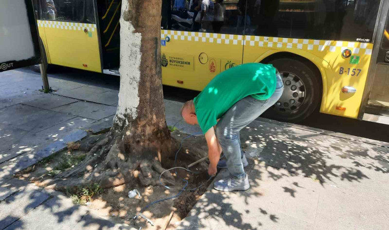 Fatih’te kaldırım üzerinde açık halde bulunan elektrik kabloları vatandaşı tedirgin etti