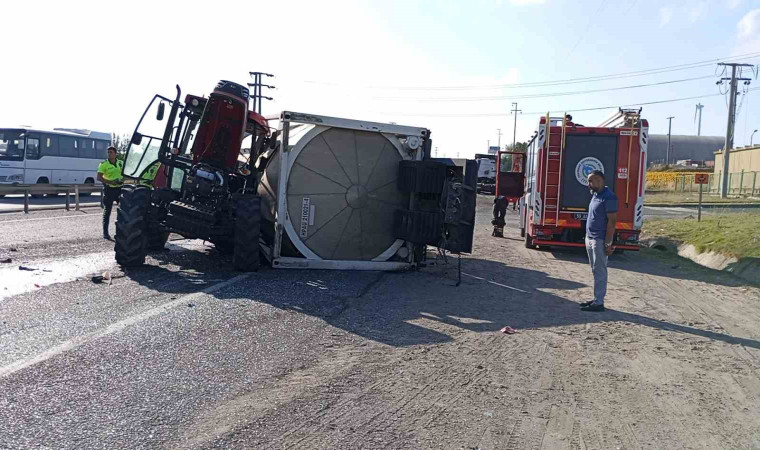 Tekirdağ’da tanker traktöre çarptı facianın eşiğinden dönüldü