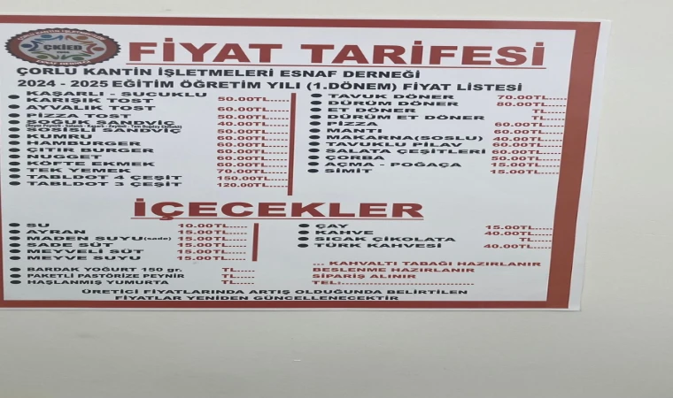 Kantinciler İkinci Dönem Zam Yapmayacak